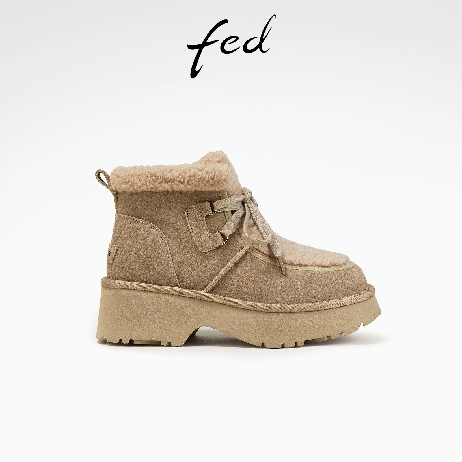fed保暖棉鞋春季新款女靴厚底雪地靴防寒毛绒短靴女D1116-ZCA806