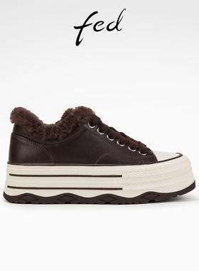 fed复古棉鞋春季新款女鞋毛毛休闲鞋厚底加绒板鞋女D1111-ZCA800