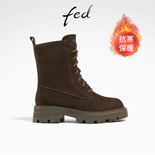 FED冬季羊毛雪地靴保暖百搭加厚绒马丁靴舒适短靴女R1204-ZFA931