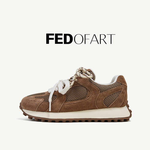 fed女鞋秋季2025厚底运动休闲鞋女双色系带网面跑步鞋德训鞋女