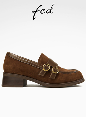 fed英伦风小皮鞋春季新款女鞋深口单鞋粗跟乐福鞋女D1228-ZCA776