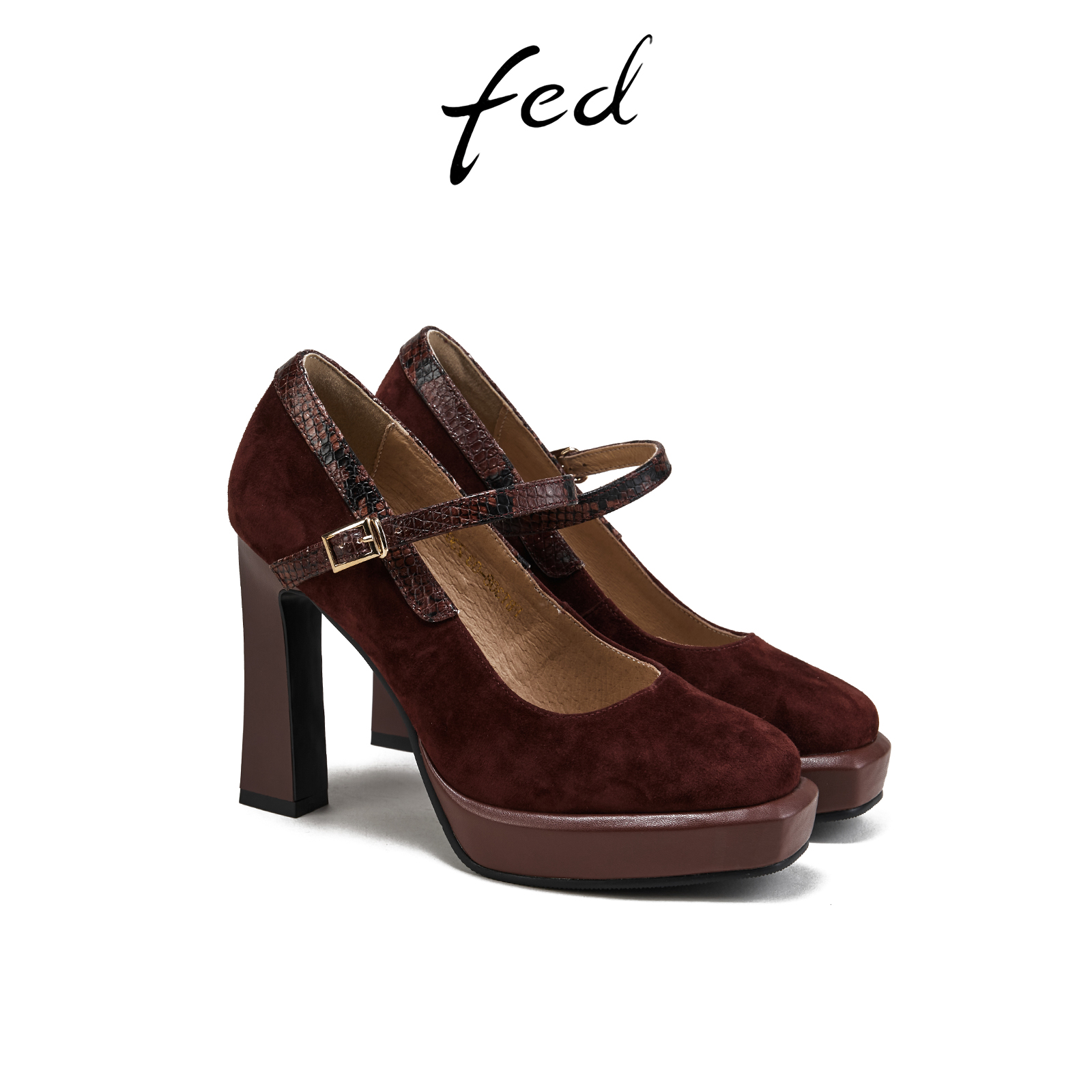 fed复古粗跟玛丽珍鞋春季新款女鞋防水台浅口单鞋女S0312-ZFA308