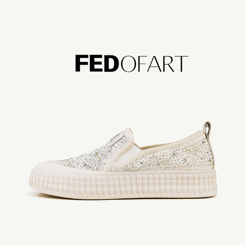fed秋季女鞋羊皮垫透气单鞋厚底运动休闲鞋一脚蹬网面透气板鞋女