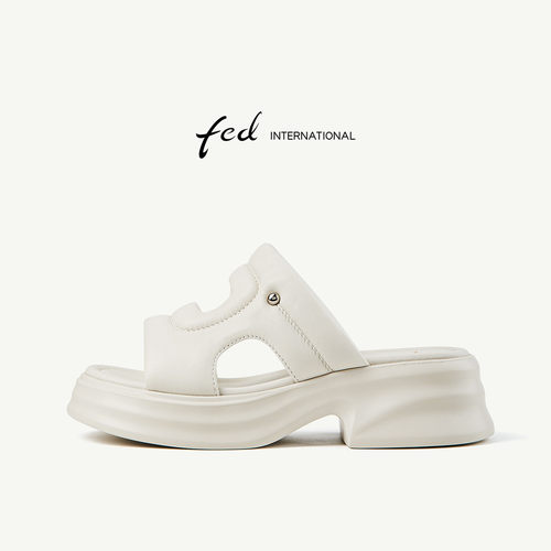 fed【柔软羊皮】真皮女凉拖鞋复季新款百搭运动休闲凉拖鞋女外穿