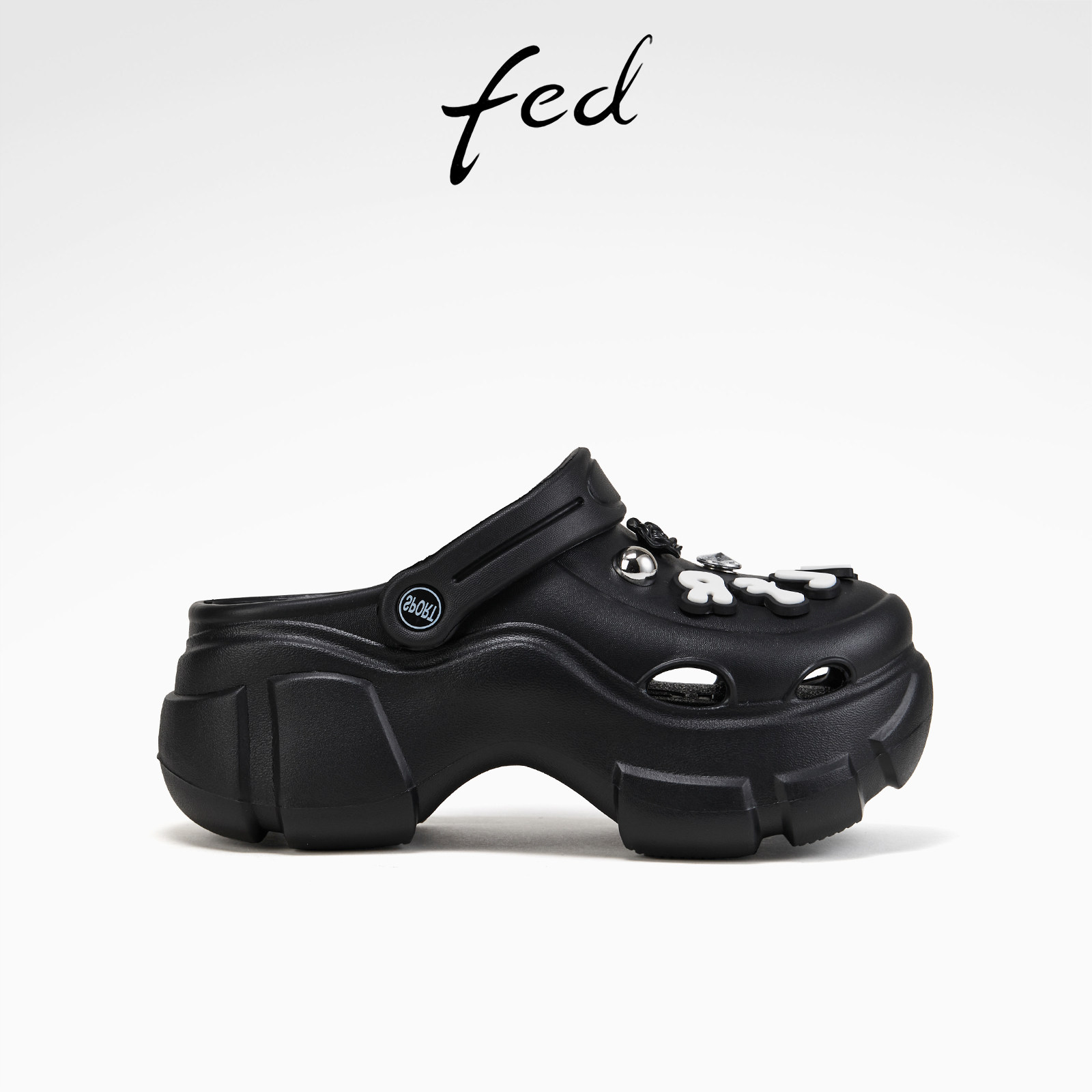 fed厚底洞洞鞋春季新款女鞋黑色软底半拖户外沙滩鞋女S0317-YA805