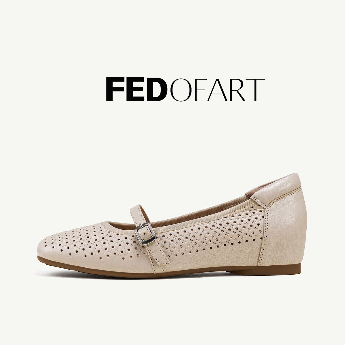 fed【镂空羊皮】春夏真皮内增高平底单鞋豆豆鞋妈妈鞋玛丽珍鞋女