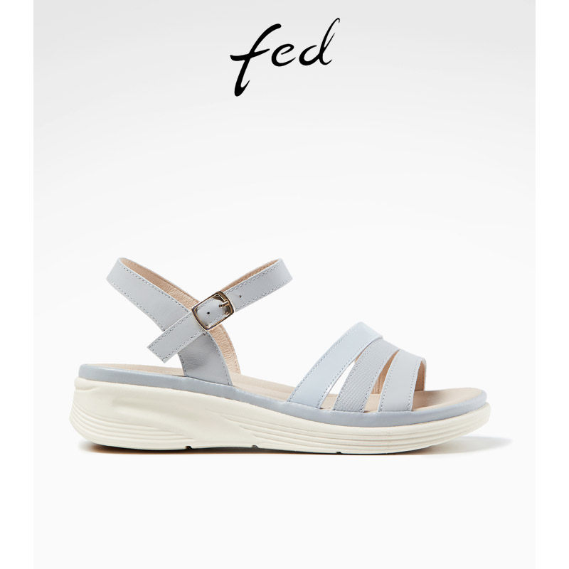 fed夏季新款女鞋坡跟时尚软底鞋子一字带休闲平底凉鞋R0413-YA708