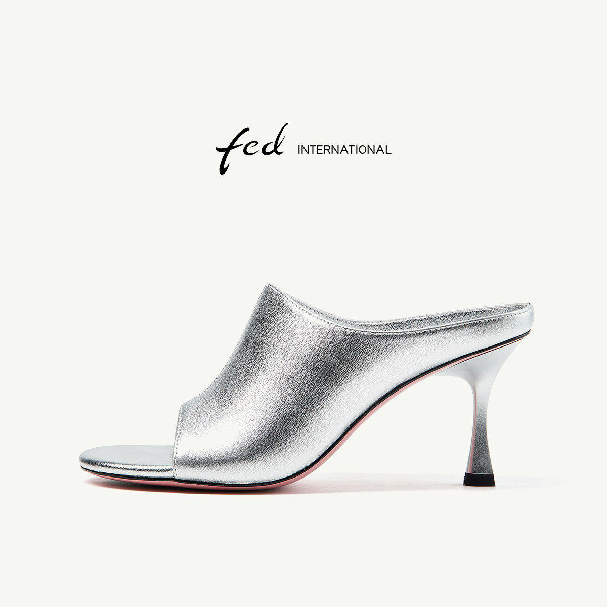 fed高级感羊皮女凉鞋夏季真皮鱼嘴细高跟一脚蹬穆勒凉拖鞋女外穿