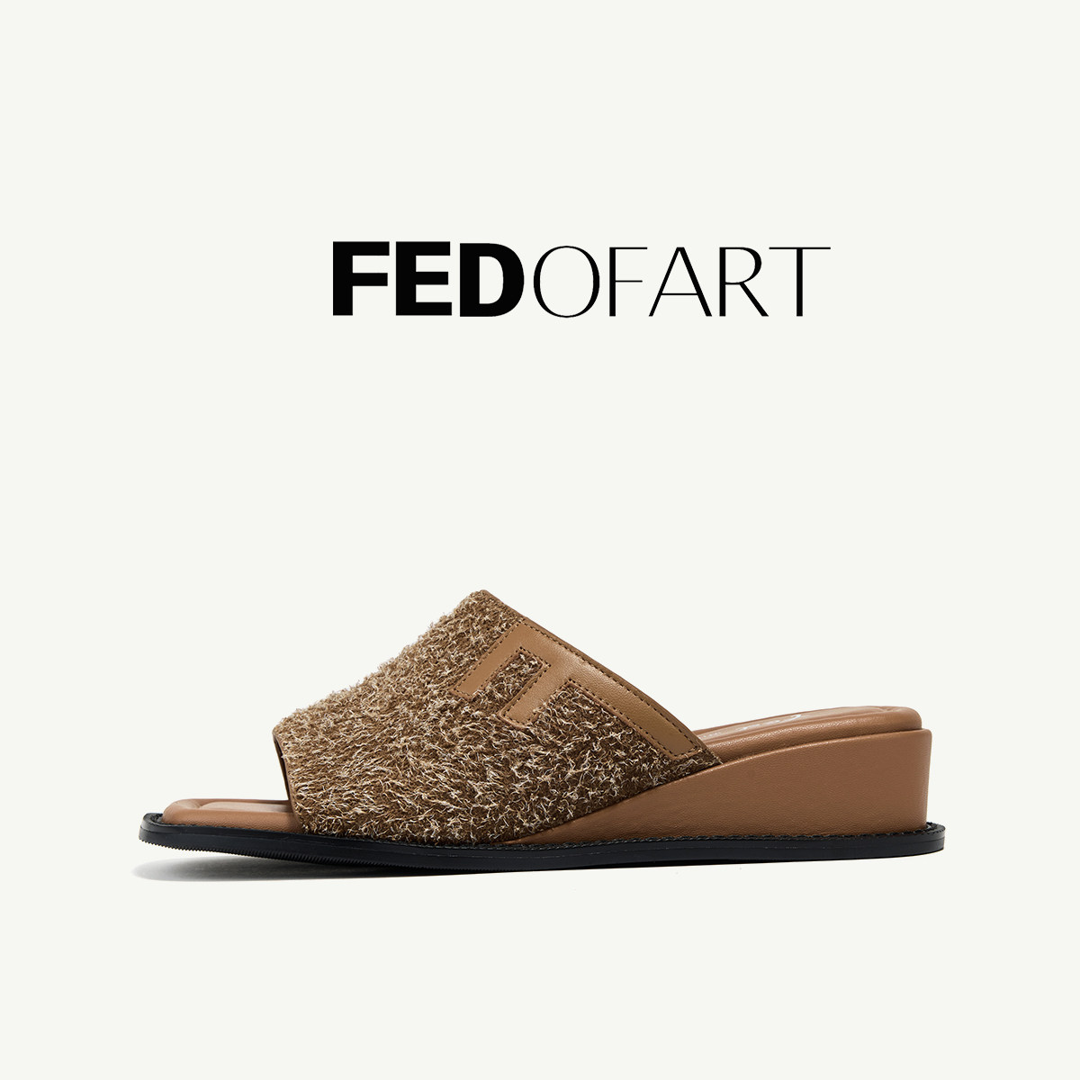 fed丝绒牛皮女凉鞋夏季新款坡跟平底一字带沙滩凉拖鞋女外穿