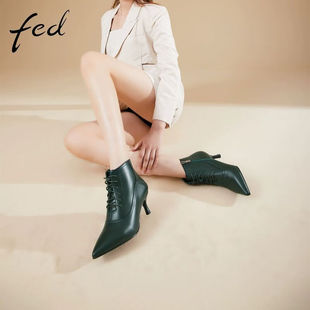 FED细跟瘦瘦靴冬季新款靴子尖头气质洋气法式小短靴女1104-ZFA518