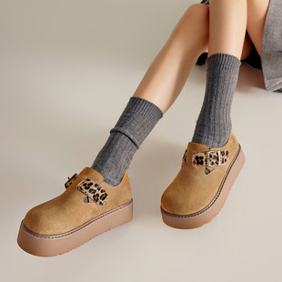 勃肯鞋 fed磨砂感牛反绒皮秋季 单鞋 户外厚底乐福鞋 女 真皮豹纹女鞋