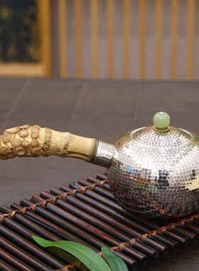纯银999侧把泡茶银壶烧水壶家用功夫茶具套装纯手工足银茶壶水壶