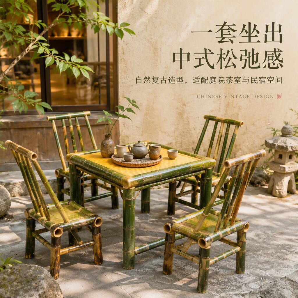 户外桌椅庭院桌椅竹桌椅竹子桌椅组合方桌茶桌茶几茶台竹制品家具