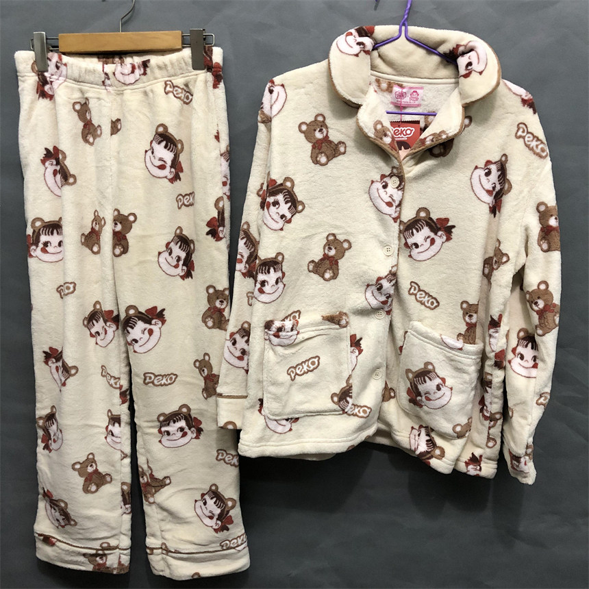 body pops 奶油色J9秋冬珊瑚绒保暖印花女士家居服套装BCPPB49P31