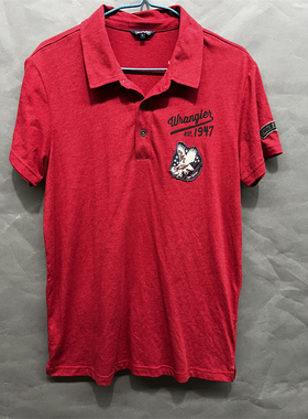 威格Wrangler红色WR3男士舒适夏季衬衫领子T恤SS15D2