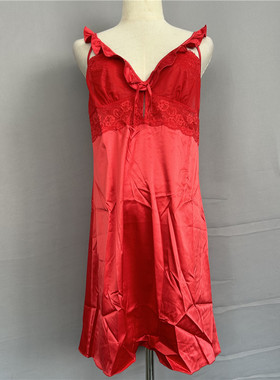 衣恋旗下EBLIN 专柜正品红色性感网纱拼接女性睡衣ECFL823041