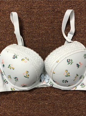 衣恋旗下body pops 蓝色甜美蕾丝有钢圈碎花女士内衣BR837A51