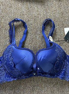 衣恋旗下EBLIN 藏青色精美刺绣U型杯聚拢上托女士文胸ECBR835S12