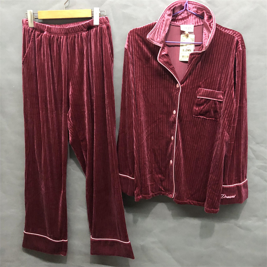 衣恋旗下EBLIN酒红色J4高端大气春秋女士家居服套装ECPPC89N11