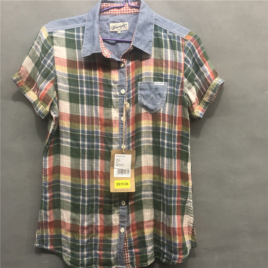 Wrangler/威格v领短袖格纹拼接图片