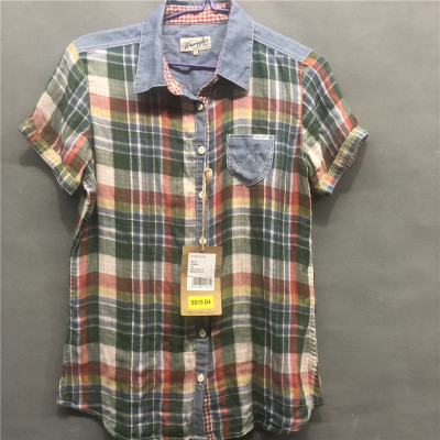 Wrangler/威格v领短袖格纹拼接