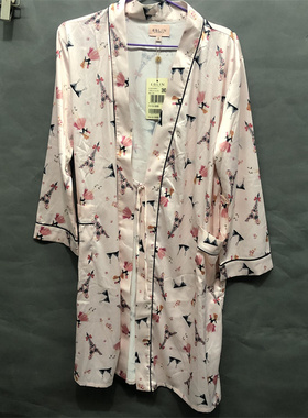 衣恋旗下EBLIN粉红J12印花舒适春夏凉爽女士睡袍ECGNA48021