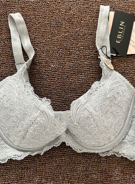 衣恋旗下EBLIN 灰色超薄款聚拢精美刺绣蕾丝女性文胸ECBR823052