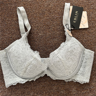 衣恋旗下EBLIN 灰色超薄款聚拢精美刺绣蕾丝女性文胸ECBR823052