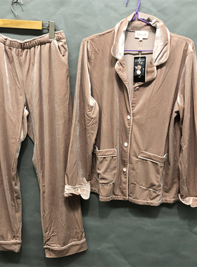 衣恋旗下EBLIN 米色J5春秋高端丝绒女士家居服套装ECPPB38021