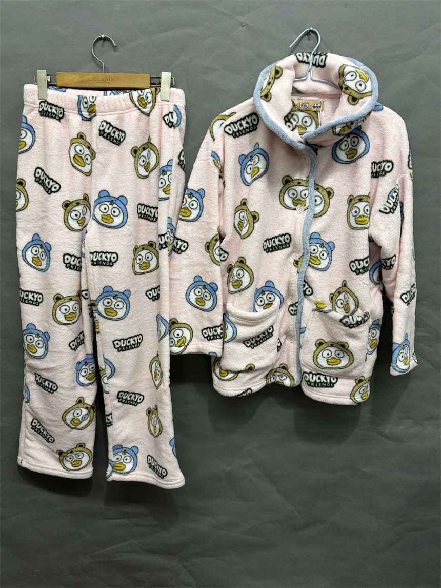 body pops浅粉红P23秋冬可爱珊瑚绒保暖女士家居服套装BCPPB4TD11