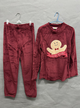 body pops酒红色J21秋冬珊瑚绒保暖可爱女士家居服套装BCPP84CA41