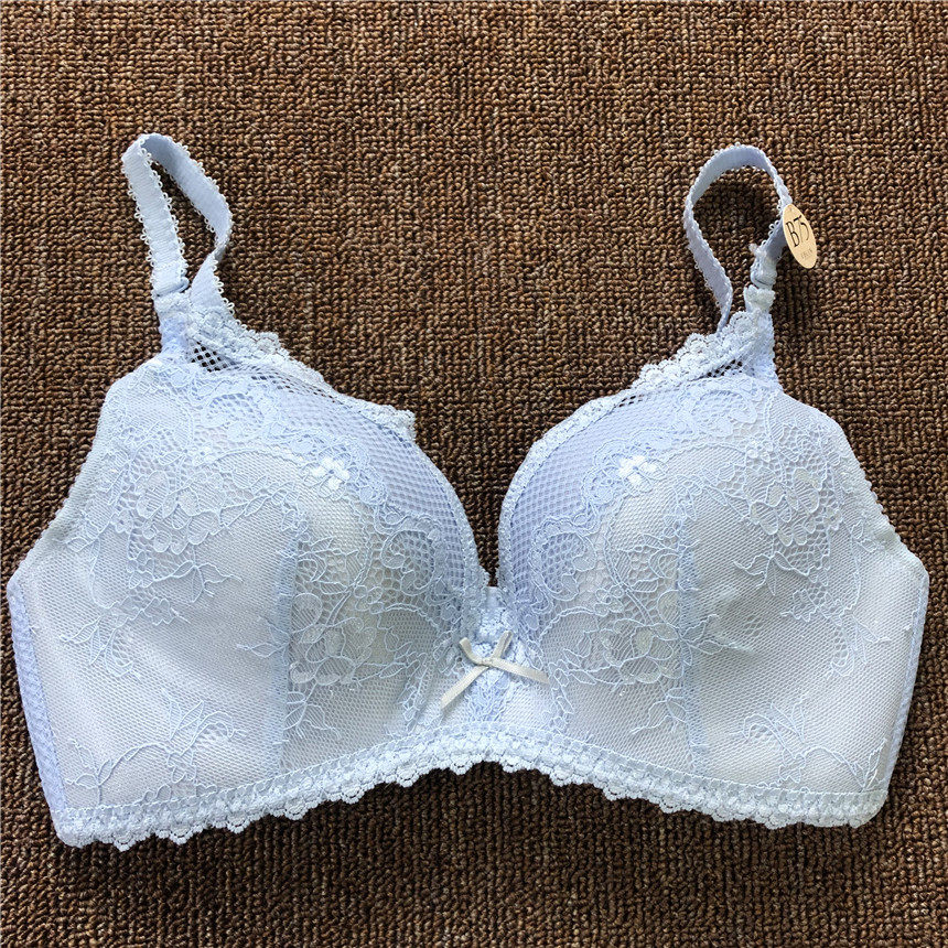 衣恋旗下eblin 蓝色舒适蕾丝网面无钢圈无痕女士文胸ecbr835072