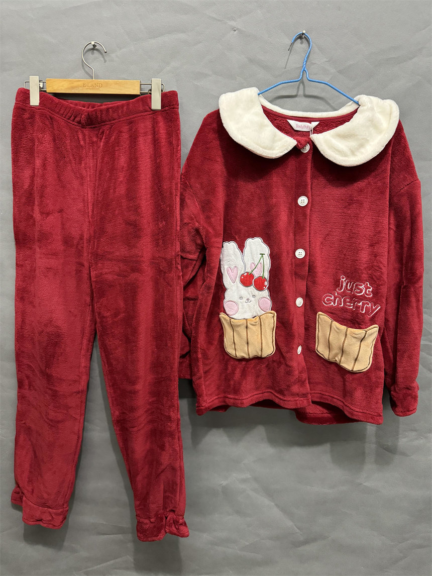 body pops红色J21可爱珊瑚绒秋冬保暖女士家居服套装BCPPC4TA11