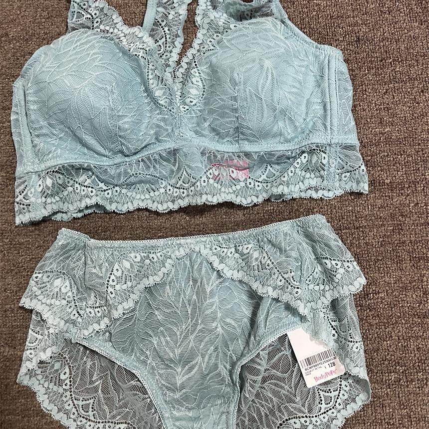 衣恋body pops蓝色S51舒适无钢圈软蕾丝美背少女文胸套装BR889TE1