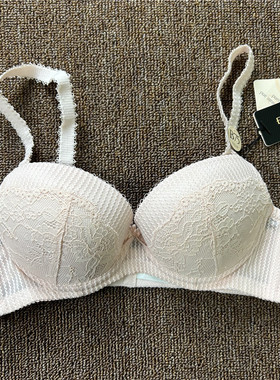 衣恋旗下EBLIN 淡粉色精美蕾丝网面上托有钢圈女士文胸ECBR889T41