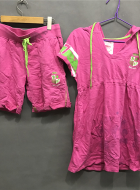 衣恋旗下body pops 红色038纯棉舒适甜美春夏短袖女士卫衣套装