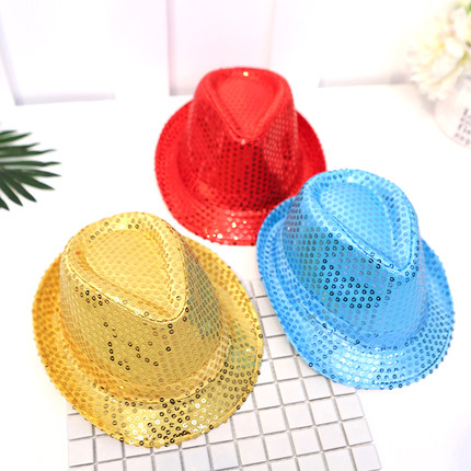 爵士帽儿童节帽子礼帽表演帽亮片演出舞台帽男女舞蹈表演男女潮