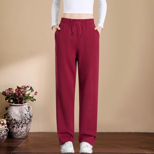 纯棉运动裤女春秋宽松大码直筒高腰卫裤全棉休闲裤女长裤子薄绒