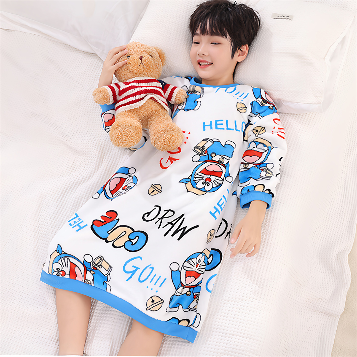 儿童睡袍男童法兰绒连体睡衣秋冬薄款珊瑚绒睡裙中大童防踢被睡袋,童装/婴儿装/亲子装,家居袍/睡袍,淘宝优惠券,粉丝福利购,淘宝优惠卷