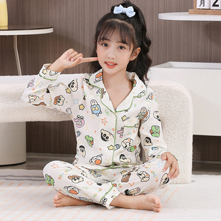蜡笔小新儿童睡衣女童春秋薄款长袖2025新款女孩初中生家居服套装