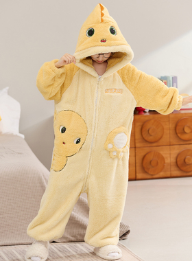 奶龙男童法兰绒体睡衣冬季加厚保暖家居服中大童可爱超萌儿童睡袋