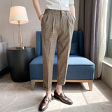 春夏薄款千鸟格九分裤男坠感免烫痞帅西裤青年冰凉休闲裤K06-P70，男装西裤，电商C308