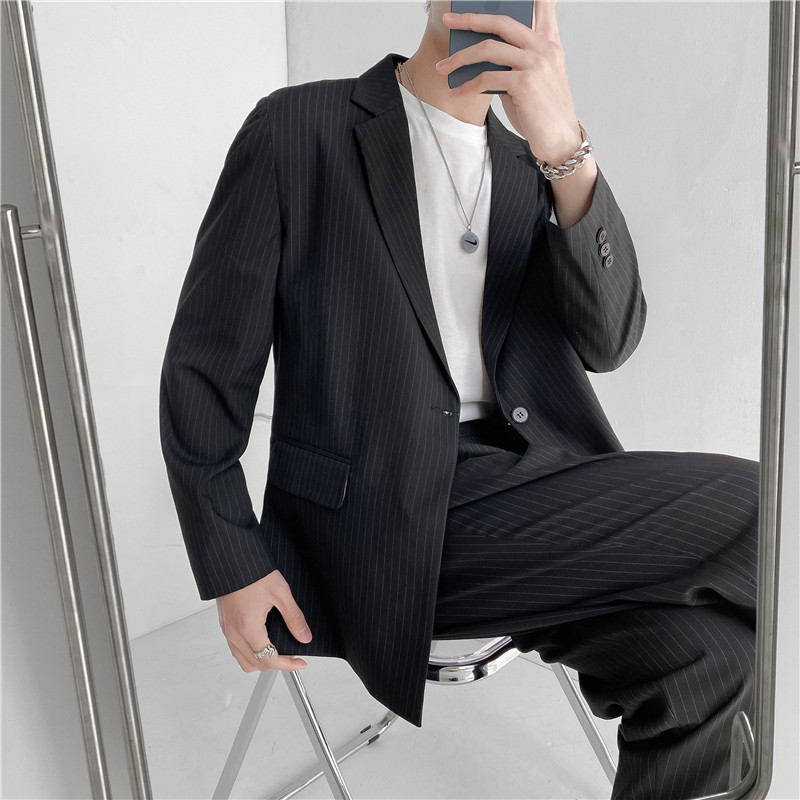 21春夏款轻熟风英伦条纹长袖西服阔版宽松休闲西服X14-P150，男装西服，电商C308