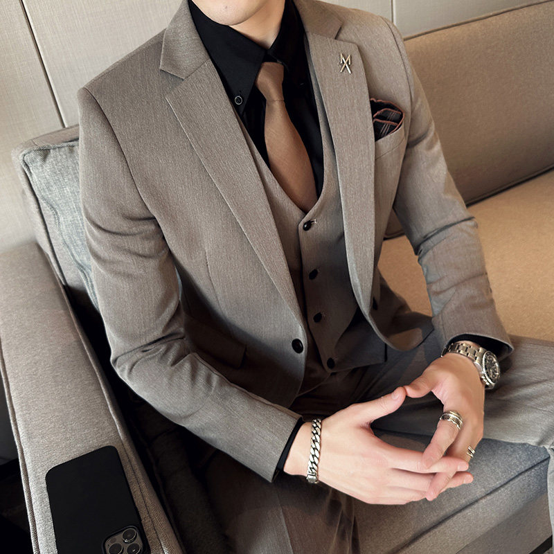 春季新款 英伦韩版修身男士休闲纯色商务西服三件套SJT900-P265图片