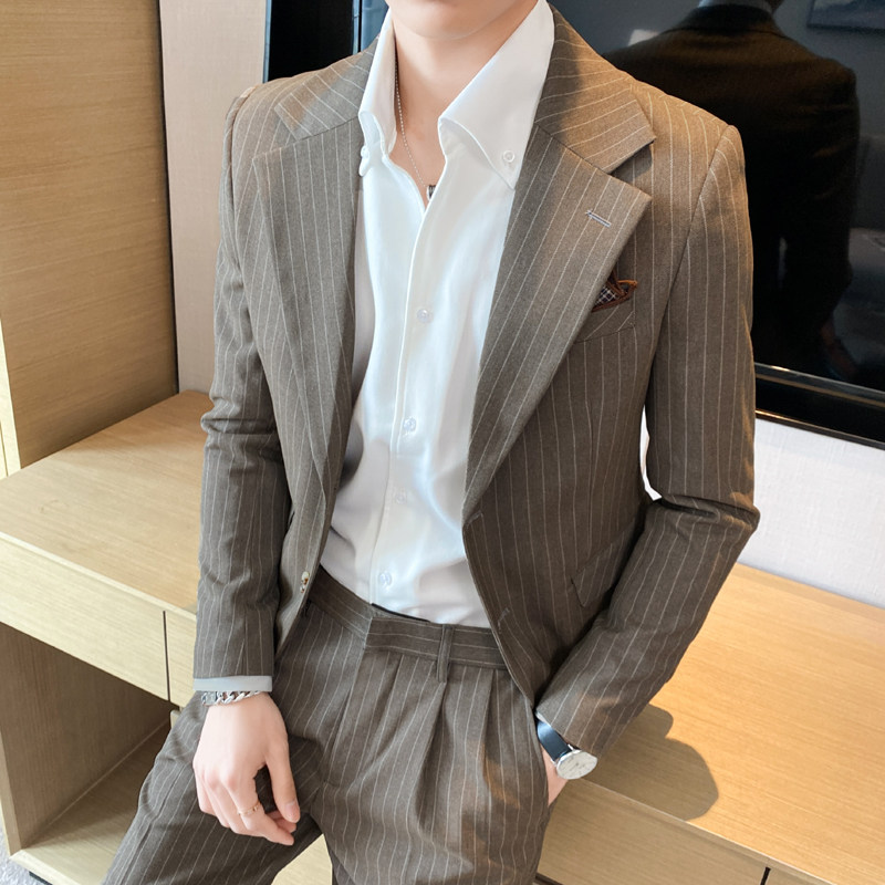 痞帅高级感休闲条纹小西服外套春夏韩版修身英伦单西装男X07-P155，男装西服套装，电商C308