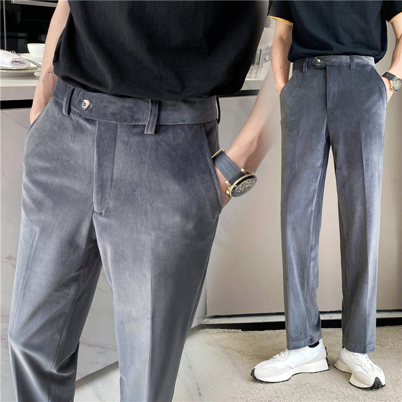 秋冬ins轻熟风宽松时尚丝绒休闲西裤阔版纯色直筒长裤K22-P75，男装西裤，电商C308