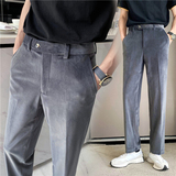 秋冬轻熟风宽松时尚丝绒休闲西裤阔版纯色直筒长裤K22-P75，男装西裤，电商C308