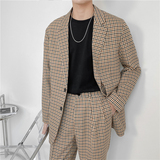21春夏款轻熟风英伦小细格长袖西服+阔版九分裤套装TZ18-P215，男装西服，电商C308