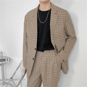 21 春夏款 轻熟风英伦小细格长袖西服+阔版九分裤套装 TZ18-P215图片