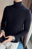 秋冬韩版高领修身打底衫套头纯色针织衫精致毛衣草绿色B5553-P50，男装T恤，电商C308